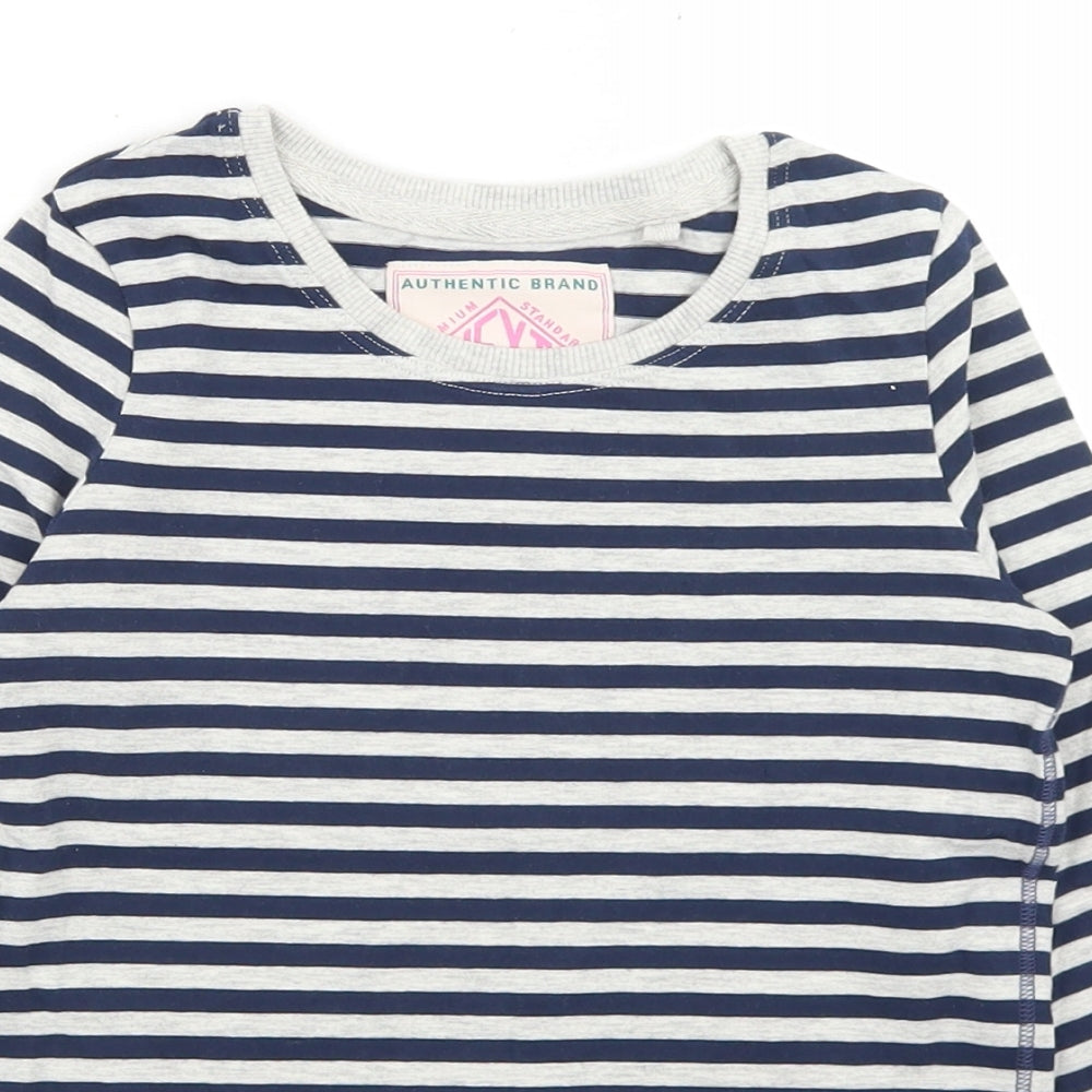 NEXT Girls Blue Striped Cotton Basic T-Shirt Size 6 Years Crew Neck
