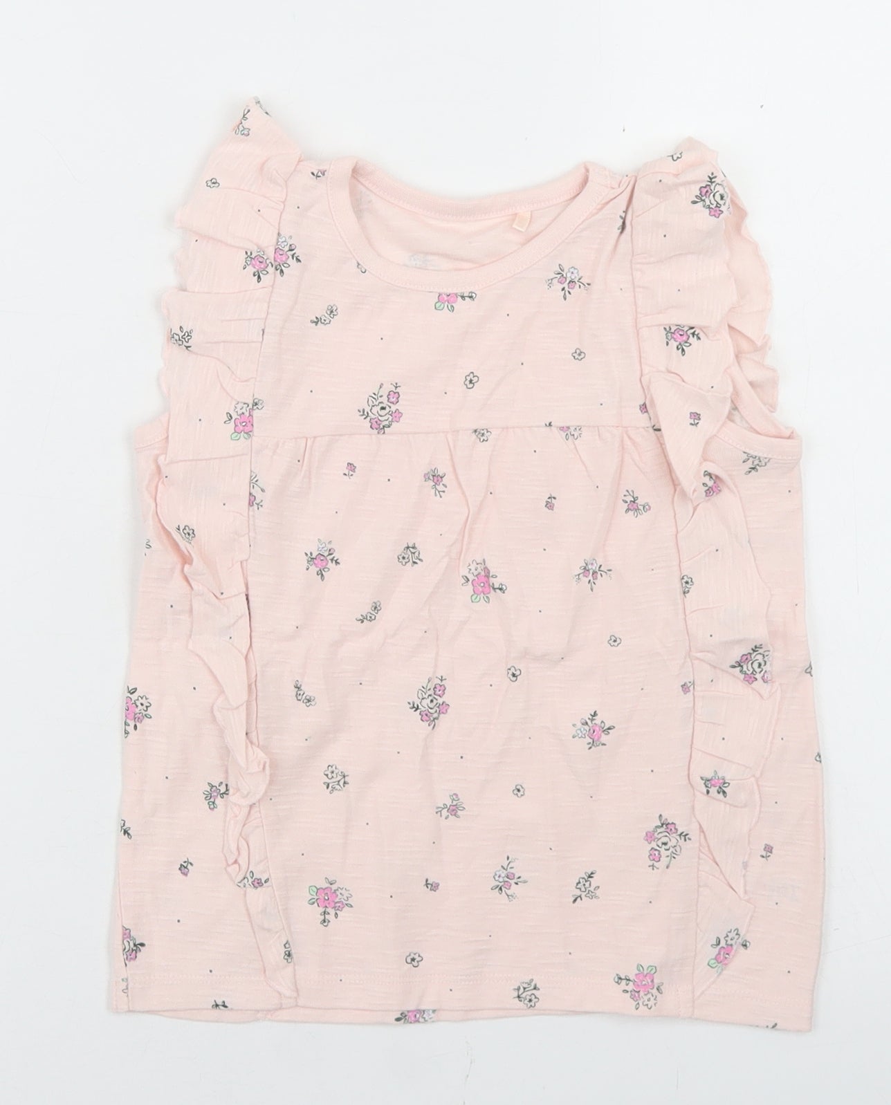 George Girls Pink Floral Cotton Basic T-Shirt Size 3-4 Years Round Neck