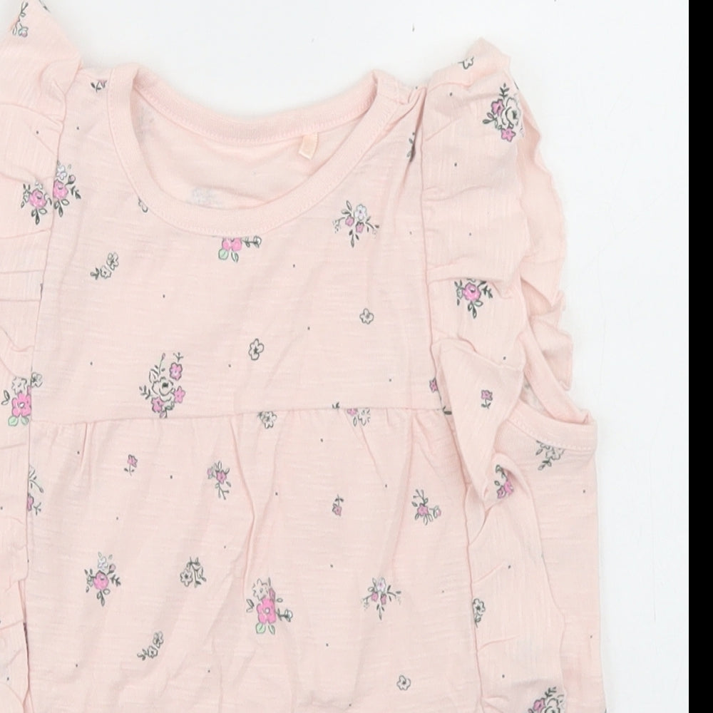 George Girls Pink Floral Cotton Basic T-Shirt Size 3-4 Years Round Neck