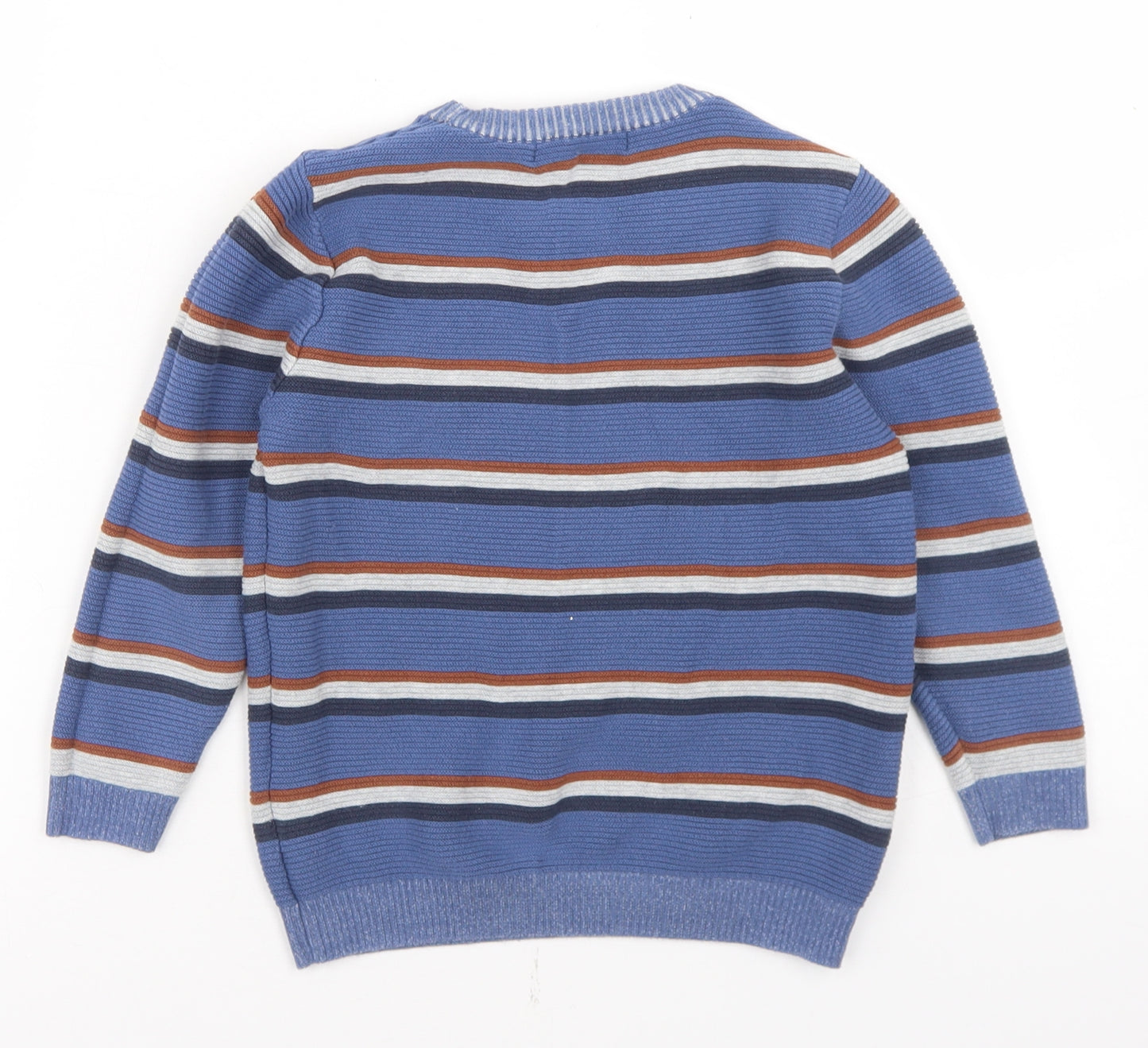 George Boys Blue Crew Neck Striped Cotton Pullover Jumper Size 4-5 Years