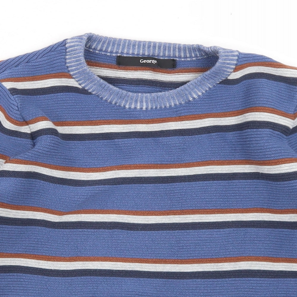 George Boys Blue Crew Neck Striped Cotton Pullover Jumper Size 4-5 Years