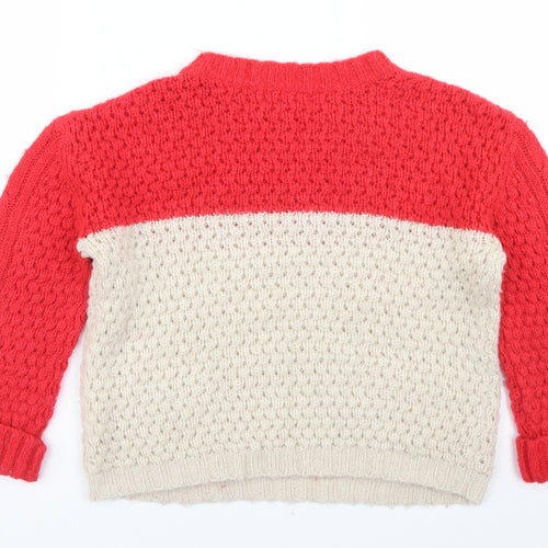 Young Dimension Girls Beige Round Neck Colourblock Acrylic Pullover Jumper Size 10-11 Years
