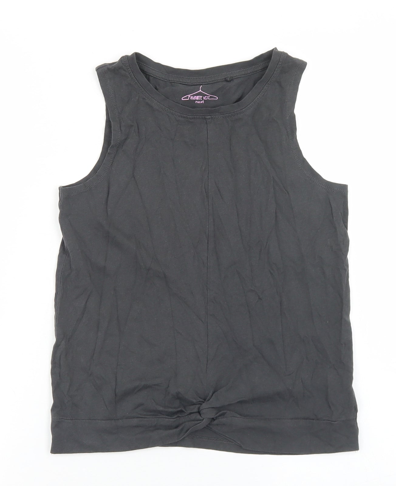 NEXT Girls Grey  Cotton Basic Tank Size 12 Years Round Neck  - Knot Front