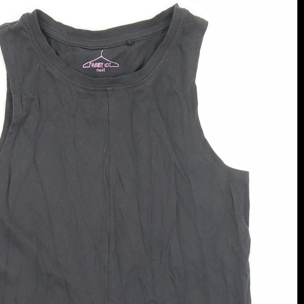 NEXT Girls Grey  Cotton Basic Tank Size 12 Years Round Neck  - Knot Front