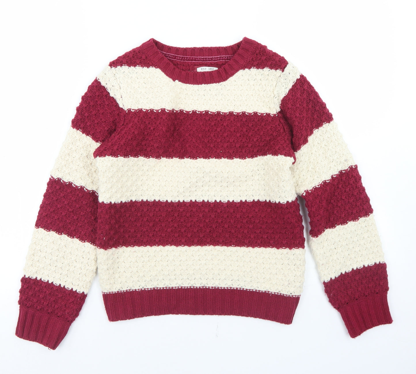 Young Dimension Girls Purple Round Neck Striped Acrylic Pullover Jumper Size 11-12 Years   - Elbow Patches