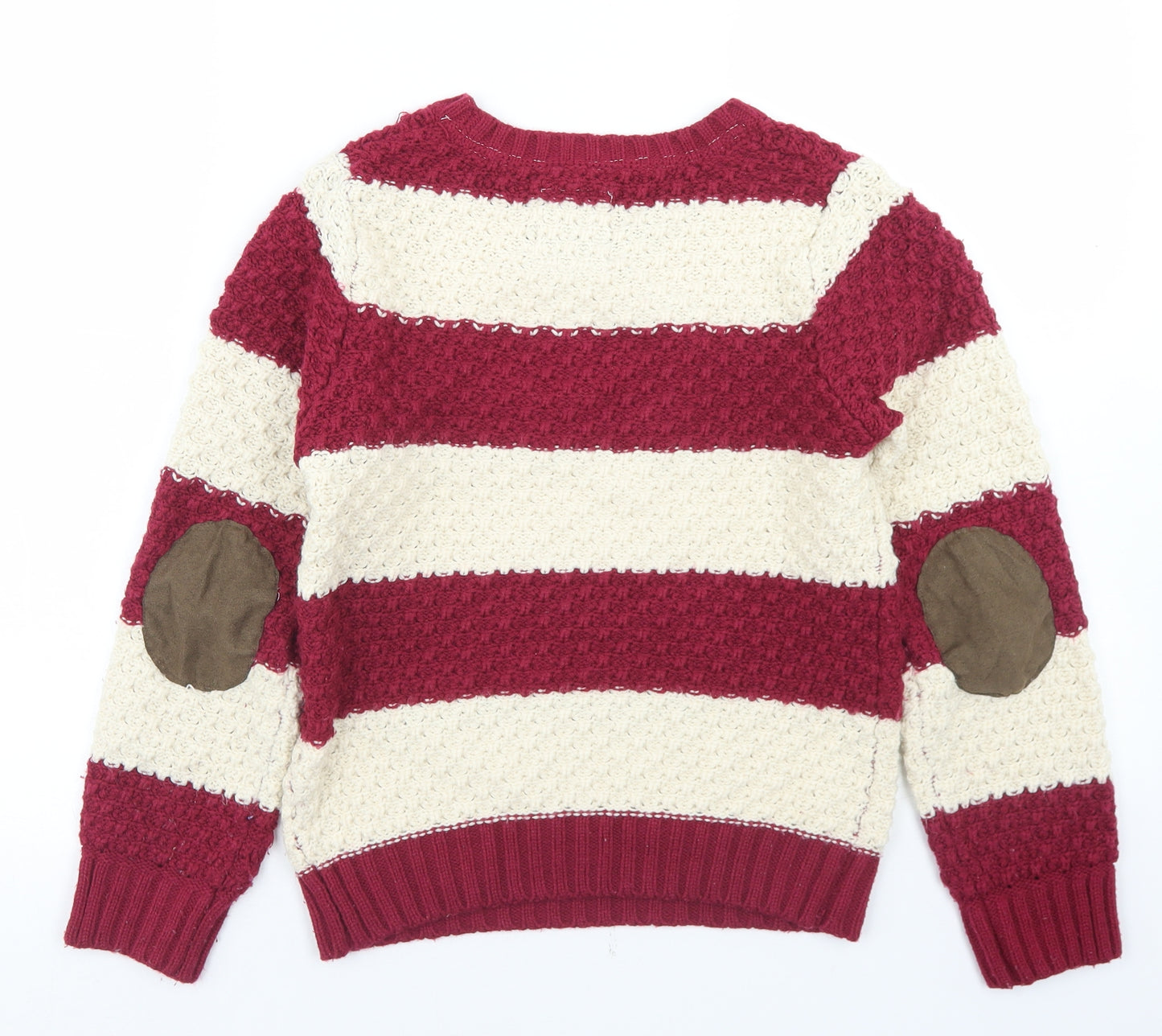 Young Dimension Girls Purple Round Neck Striped Acrylic Pullover Jumper Size 11-12 Years   - Elbow Patches