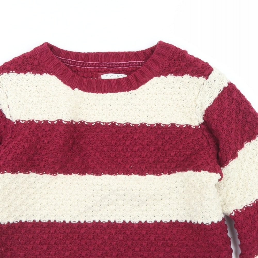 Young Dimension Girls Purple Round Neck Striped Acrylic Pullover Jumper Size 11-12 Years   - Elbow Patches