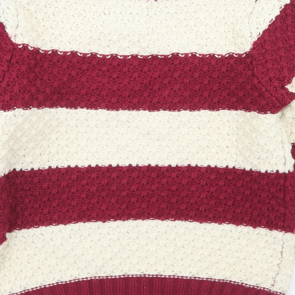 Young Dimension Girls Purple Round Neck Striped Acrylic Pullover Jumper Size 11-12 Years   - Elbow Patches