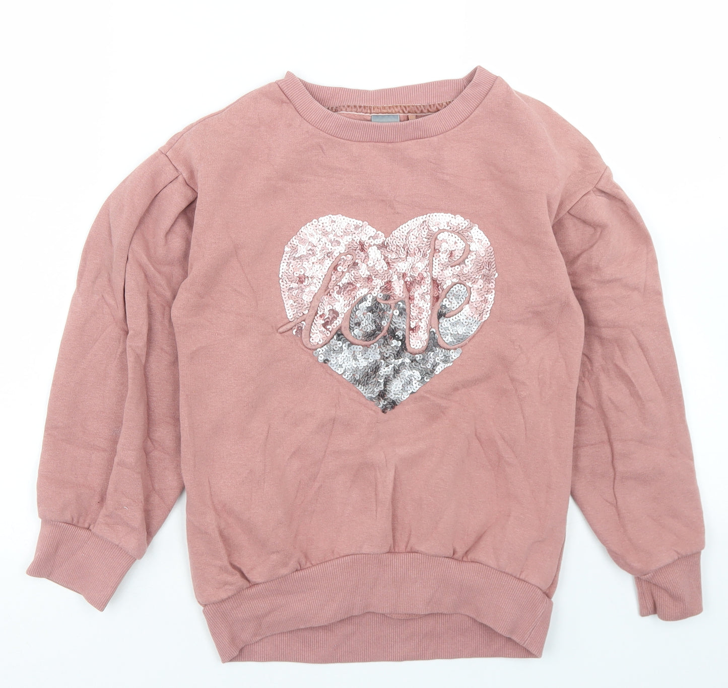 NEXT Girls Pink  Cotton Pullover Sweatshirt Size 9 Years   - Love