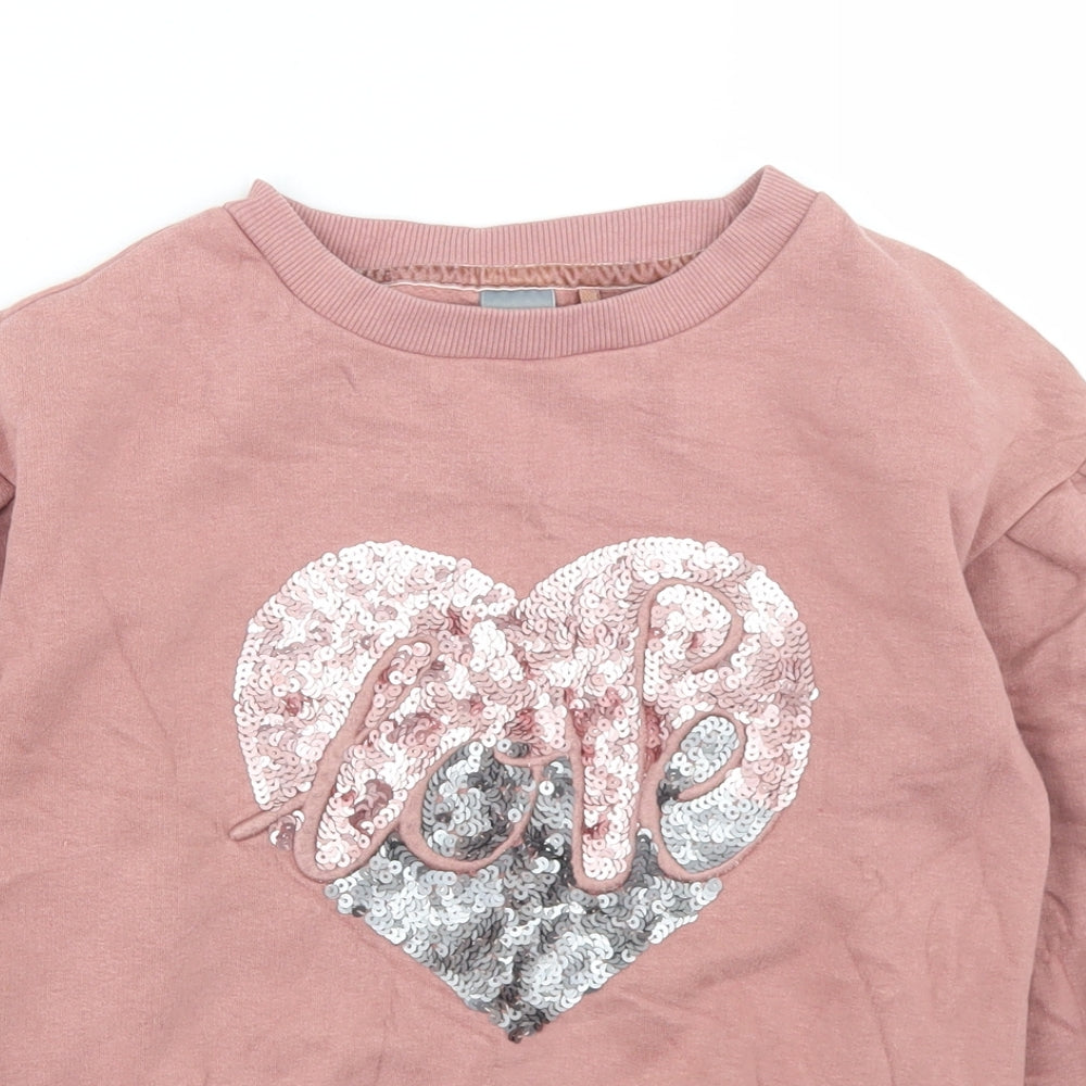 NEXT Girls Pink  Cotton Pullover Sweatshirt Size 9 Years   - Love