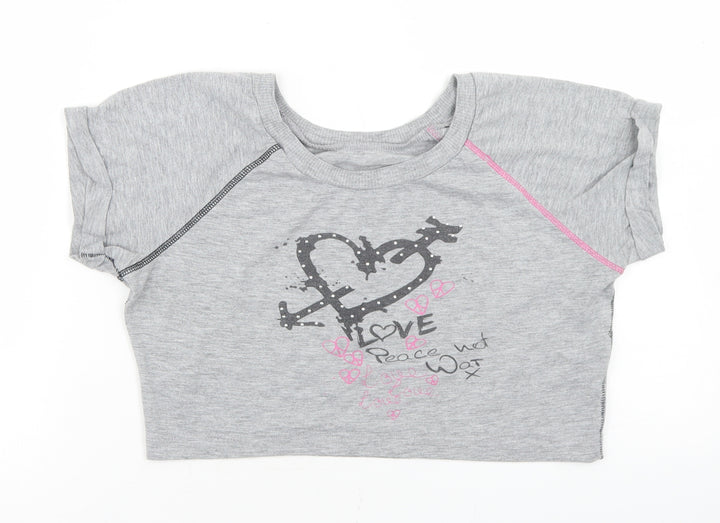 Dunnes Stores Girls Grey Polyester Cropped T-Shirt Size 10 Years Crew Neck - Love