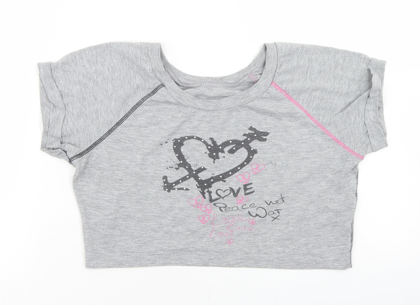 Dunnes Stores Girls Grey  Polyester Cropped T-Shirt Size 10 Years Crew Neck  - Love
