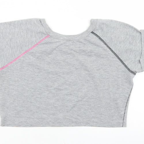 Dunnes Stores Girls Grey  Polyester Cropped T-Shirt Size 10 Years Crew Neck  - Love