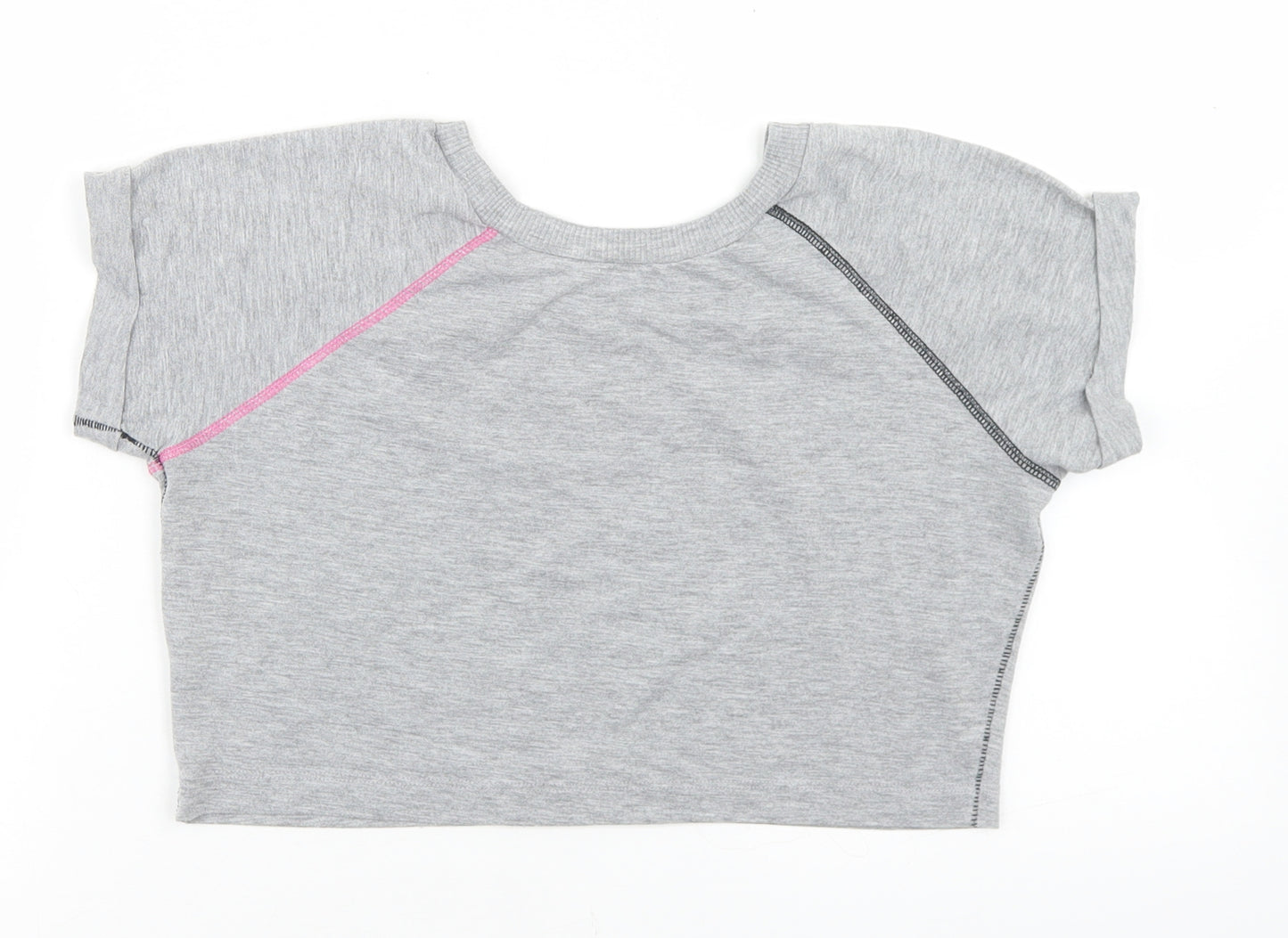 Dunnes Stores Girls Grey  Polyester Cropped T-Shirt Size 10 Years Crew Neck  - Love