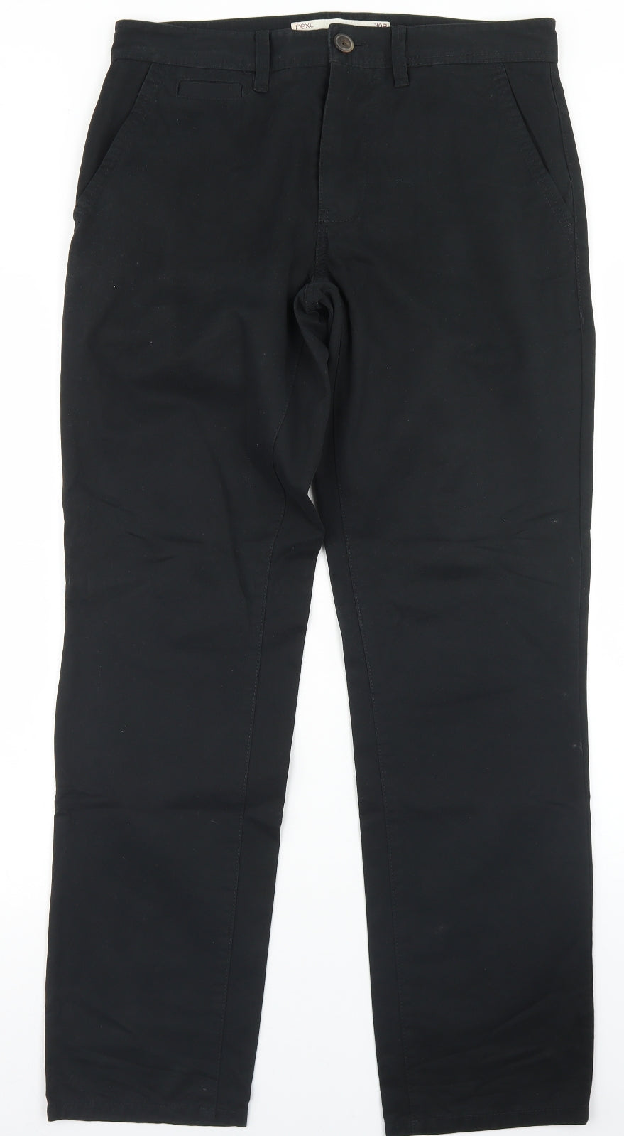 NEXT Mens Black  Cotton Chino Trousers Size 30 in L31 in Regular Button