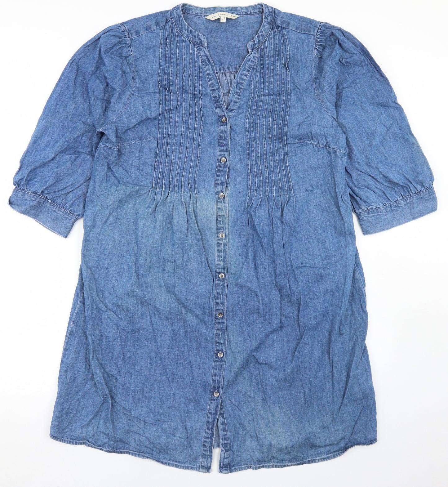 F&F Womens Blue  Cotton A-Line  Size 16  V-Neck Button - Puff sleeve