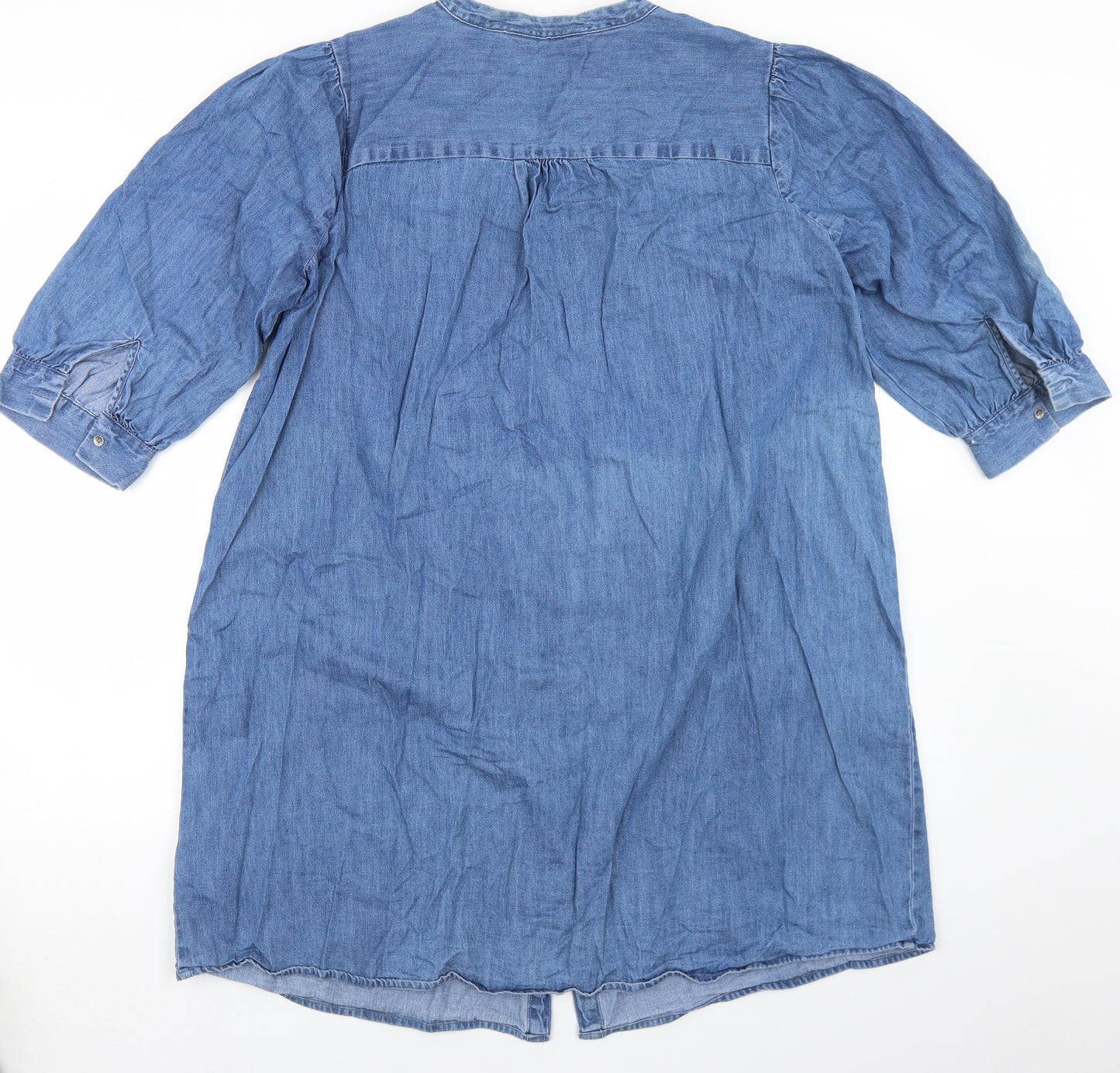 F&F Womens Blue  Cotton A-Line  Size 16  V-Neck Button - Puff sleeve