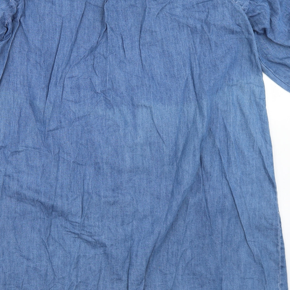 F&F Womens Blue  Cotton A-Line  Size 16  V-Neck Button - Puff sleeve