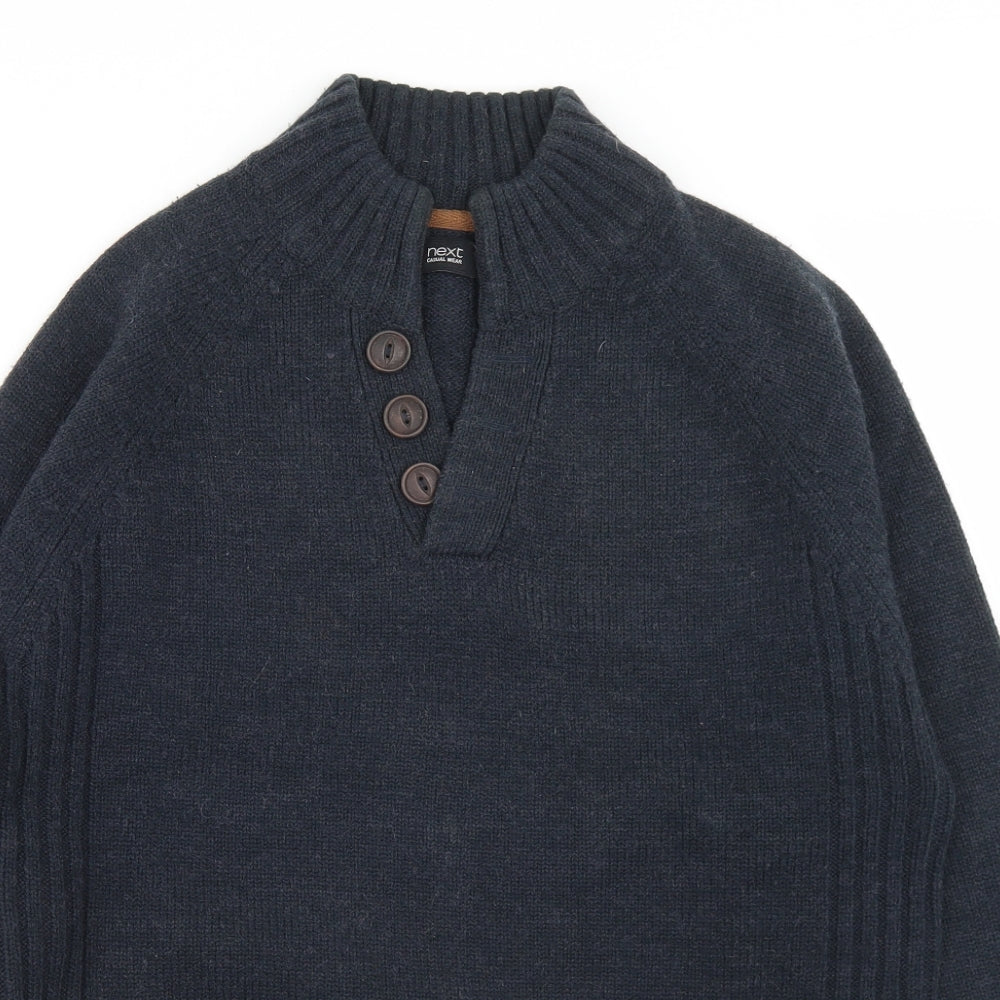 NEXT Mens Blue Mock Neck  Acrylic Pullover Jumper Size M