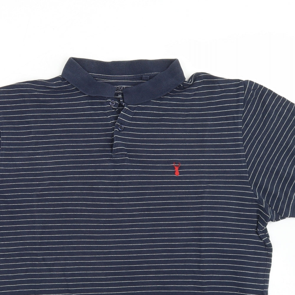 NEXT Mens Blue Striped Cotton  Polo Size M Collared Button