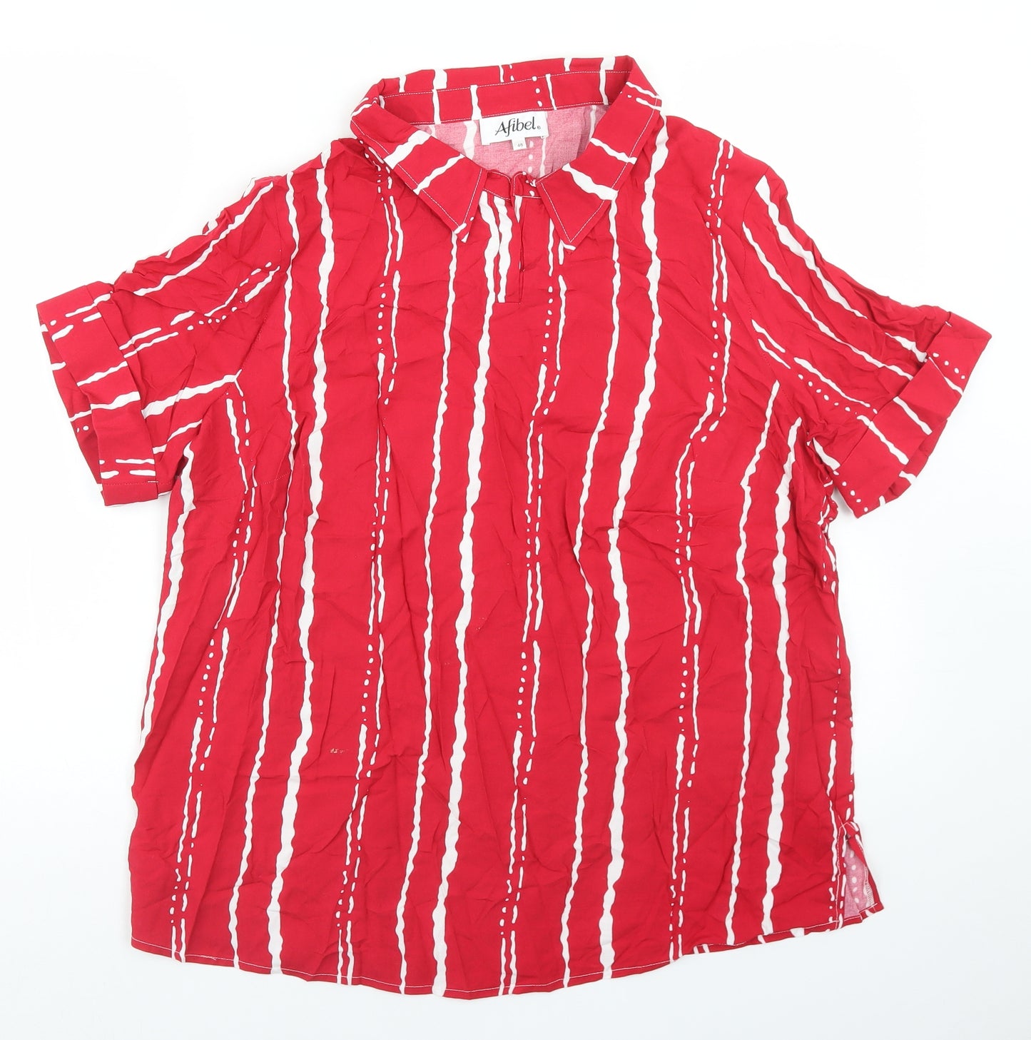 Afibel Womens Red Striped Viscose Basic Blouse Size 18 Collared