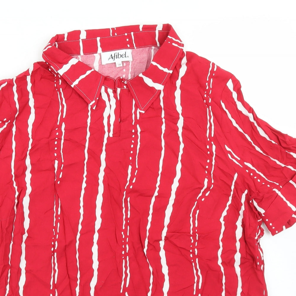 Afibel Womens Red Striped Viscose Basic Blouse Size 18 Collared