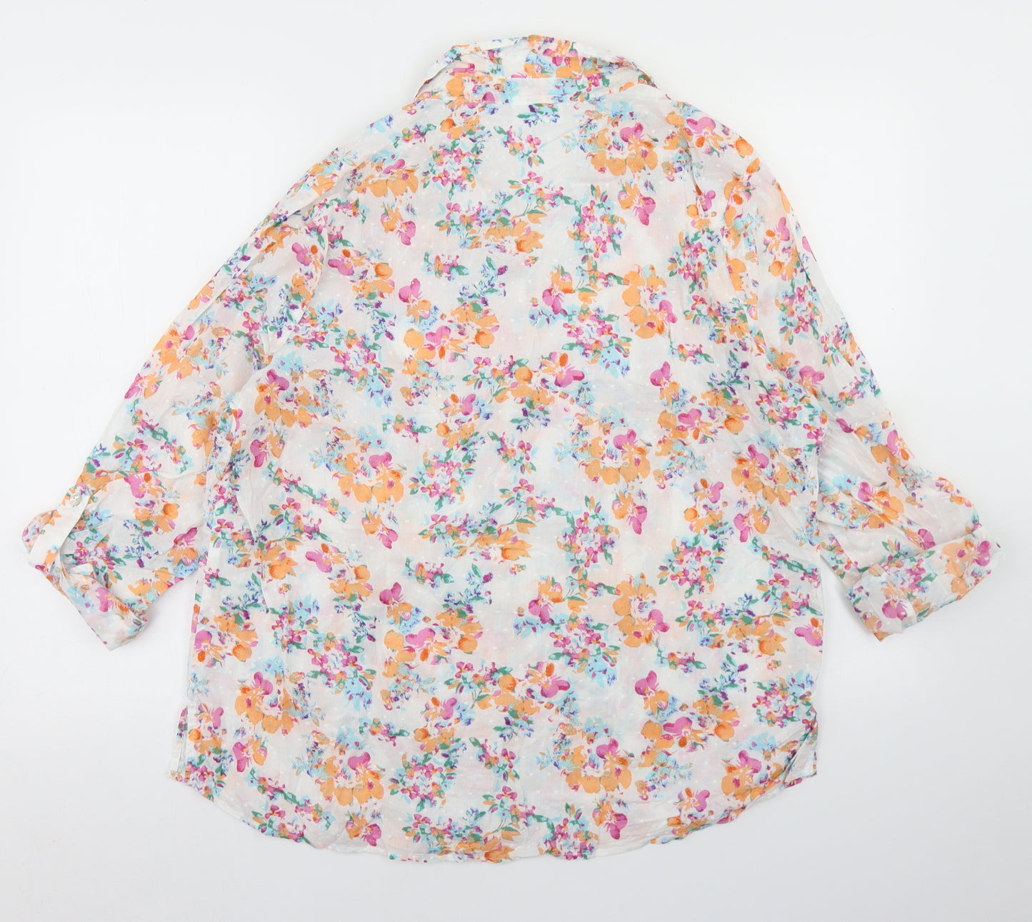 Cotswold Collection Womens White Floral Cotton Basic Button-Up Size 22 Collared