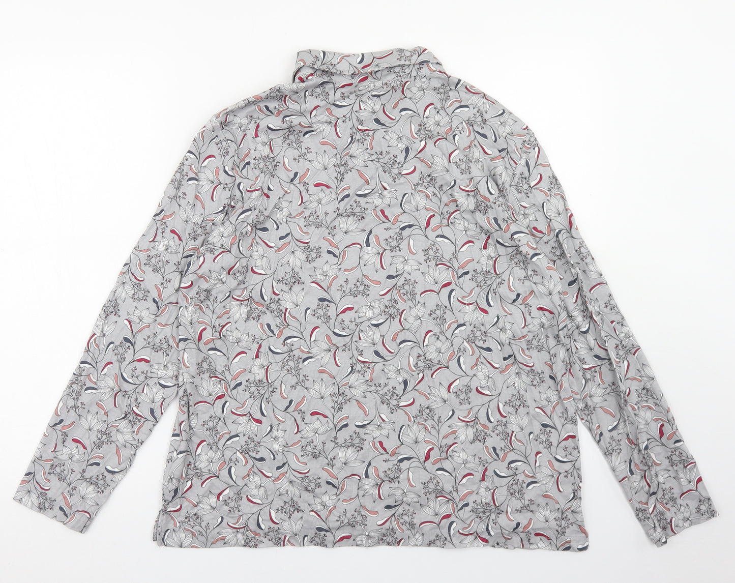 Country Collection Womens Grey Floral Cotton Basic Polo Size L Collared