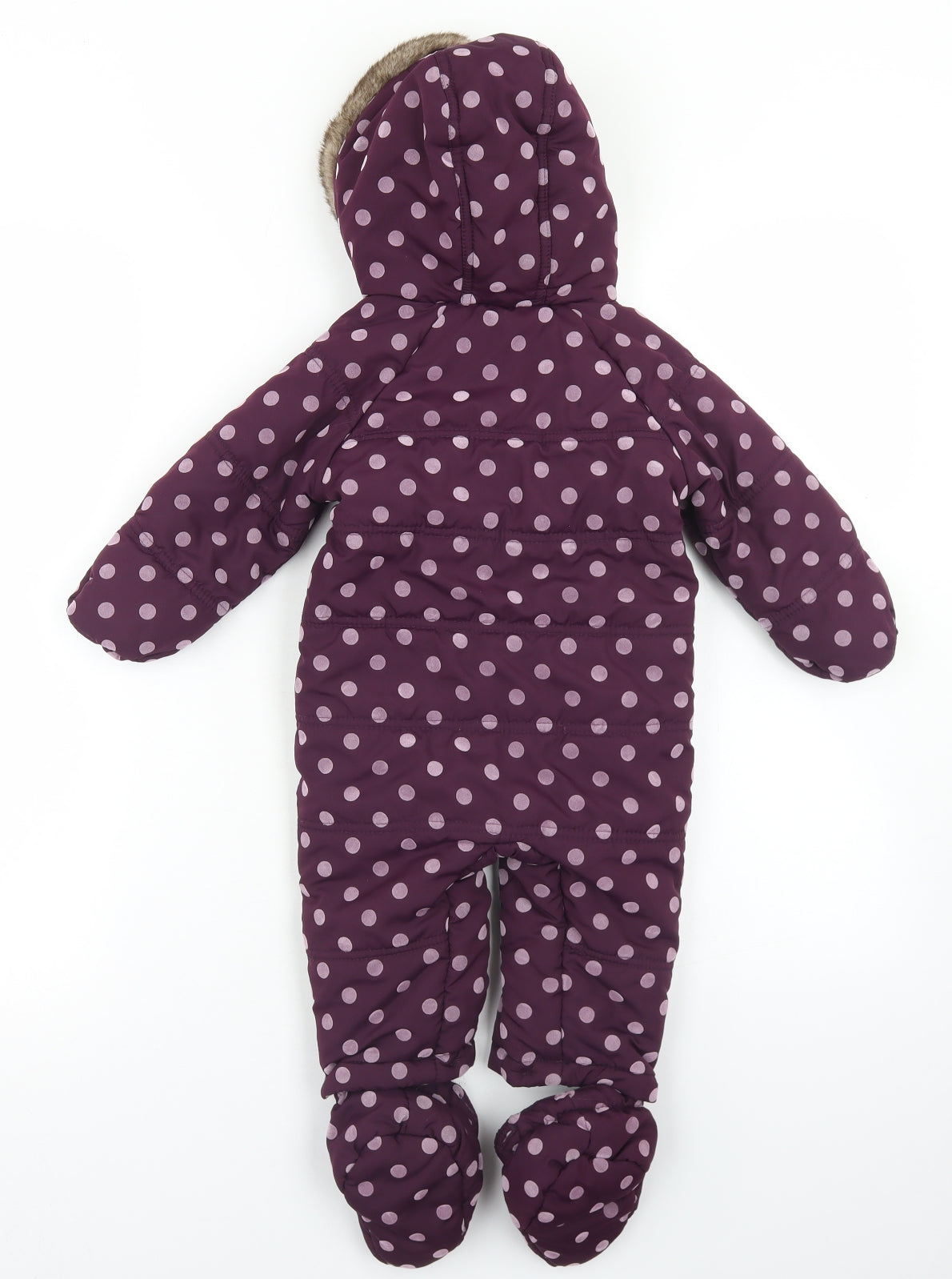 Marks and Spencer Girls Purple Polka Dot  Basic Coat Snowsuit Size 9-12 Months   Zip - With Booties