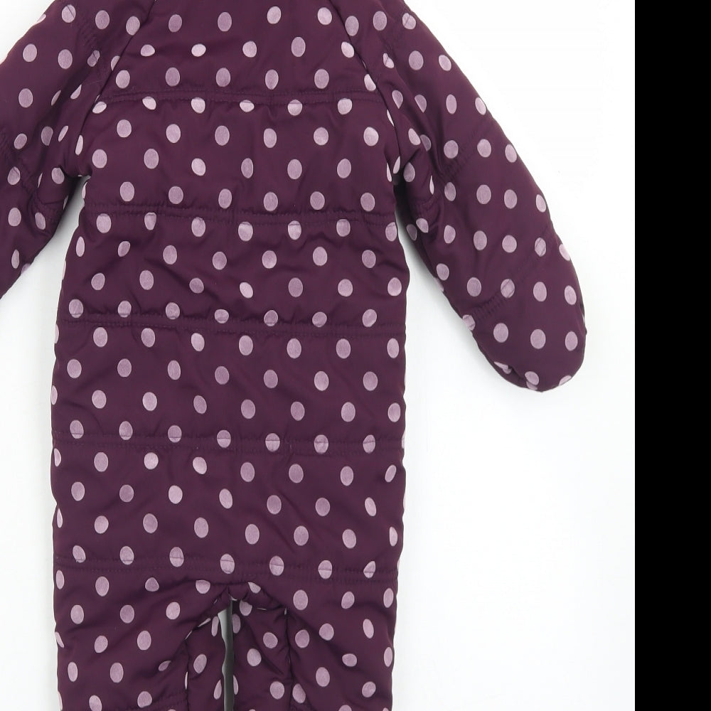Marks and Spencer Girls Purple Polka Dot  Basic Coat Snowsuit Size 9-12 Months   Zip - With Booties