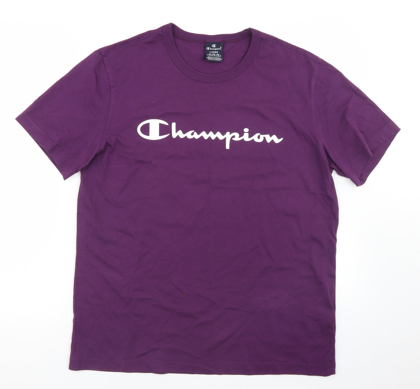 Champion Mens Purple  Cotton  T-Shirt Size L Crew Neck