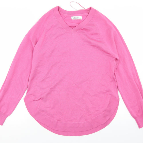 Gallery Womens Pink V-Neck  Acrylic Pullover Jumper Size S