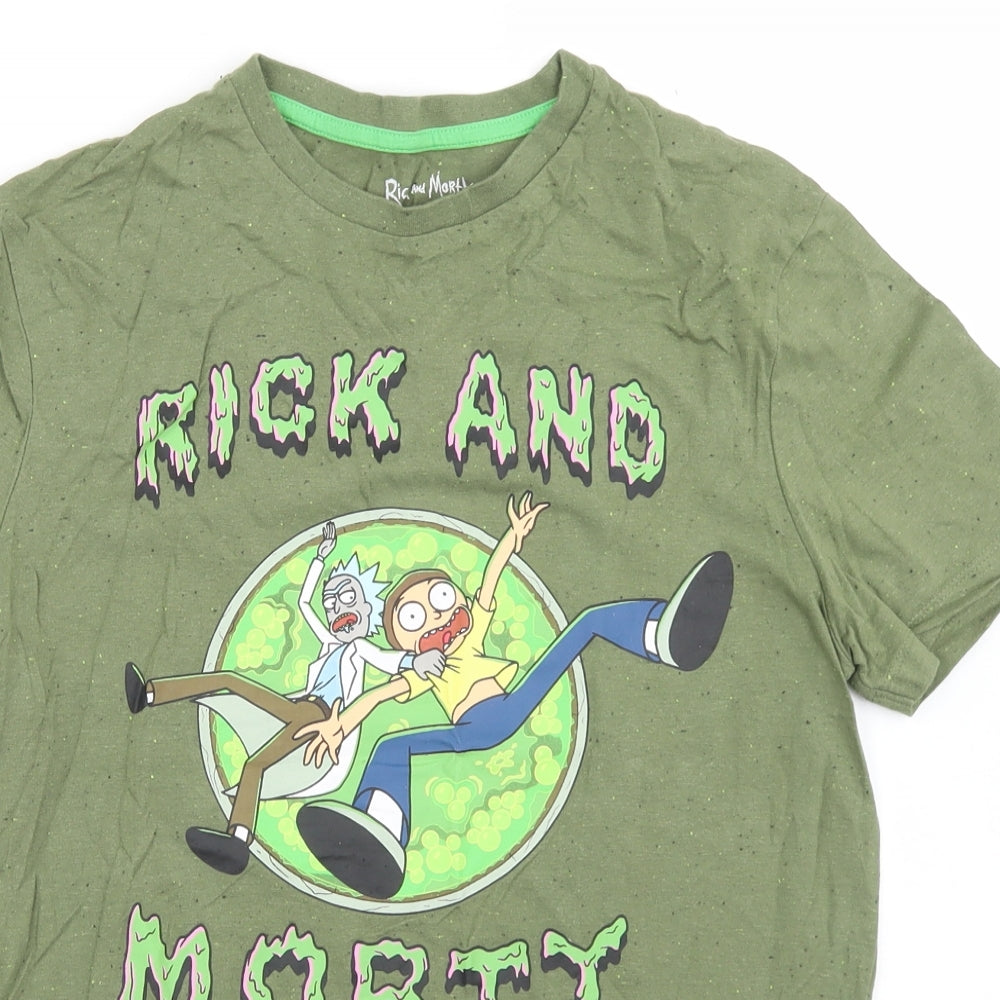 Primark Mens Green  Cotton  T-Shirt Size S Crew Neck  - Rick and Morty