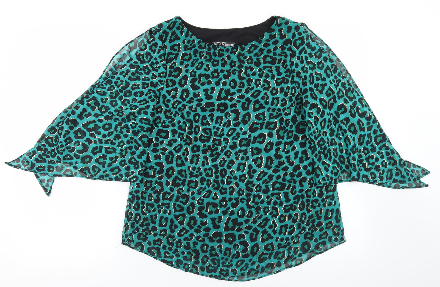 Dorothy Perkins Womens Blue Animal Print Polyester Basic Blouse Size 10 Round Neck - Flare Sleeve