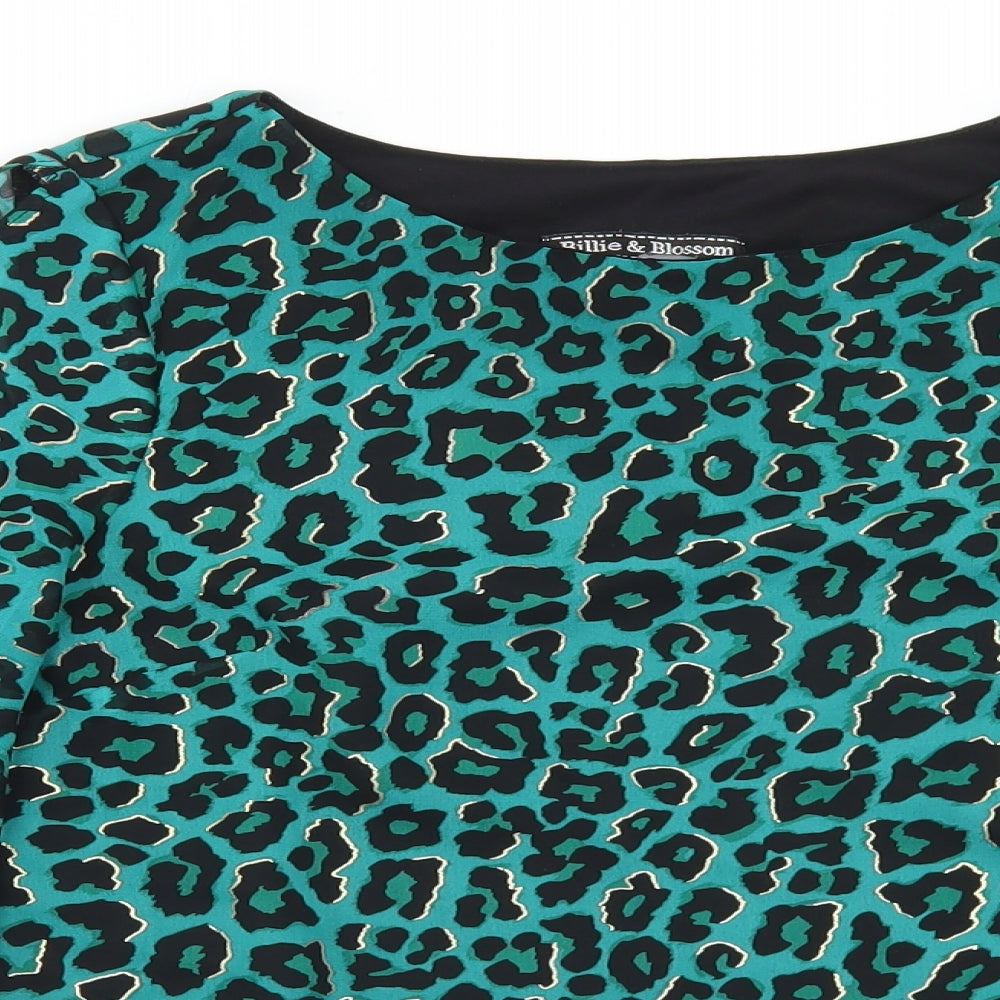 Dorothy Perkins Womens Blue Animal Print Polyester Basic Blouse Size 10 Round Neck - Flare Sleeve