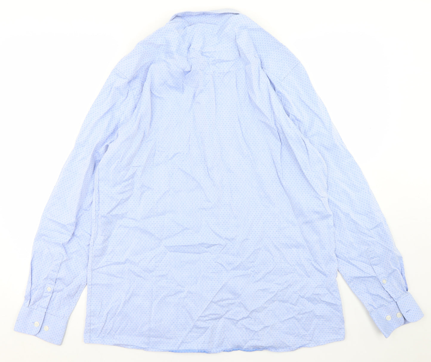 Jasper Conran Mens Blue Geometric Cotton  Dress Shirt Size 17 Collared Button