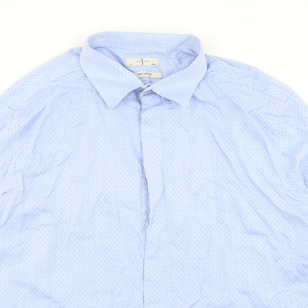Jasper Conran Mens Blue Geometric Cotton  Dress Shirt Size 17 Collared Button