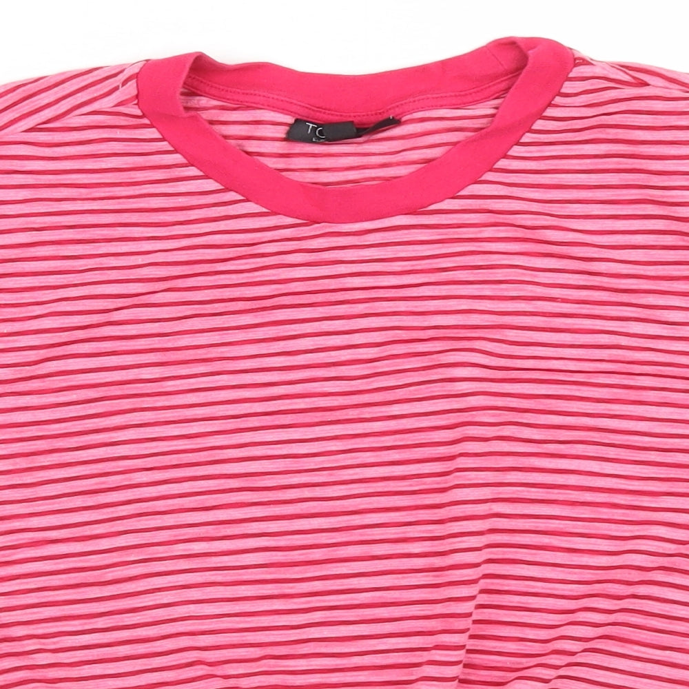 Topshop Womens Pink Striped Polyester Cropped T-Shirt Size 10 Crew Neck - Tie Front