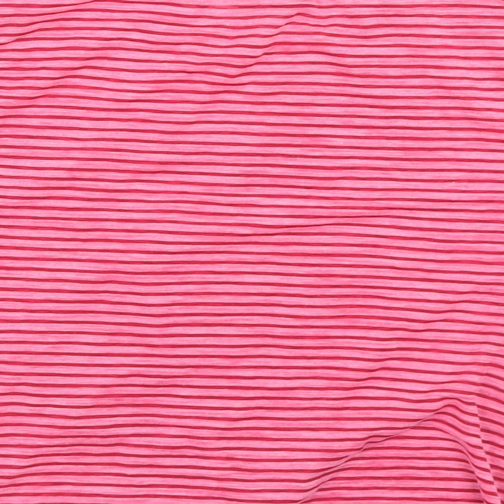 Topshop Womens Pink Striped Polyester Cropped T-Shirt Size 10 Crew Neck - Tie Front