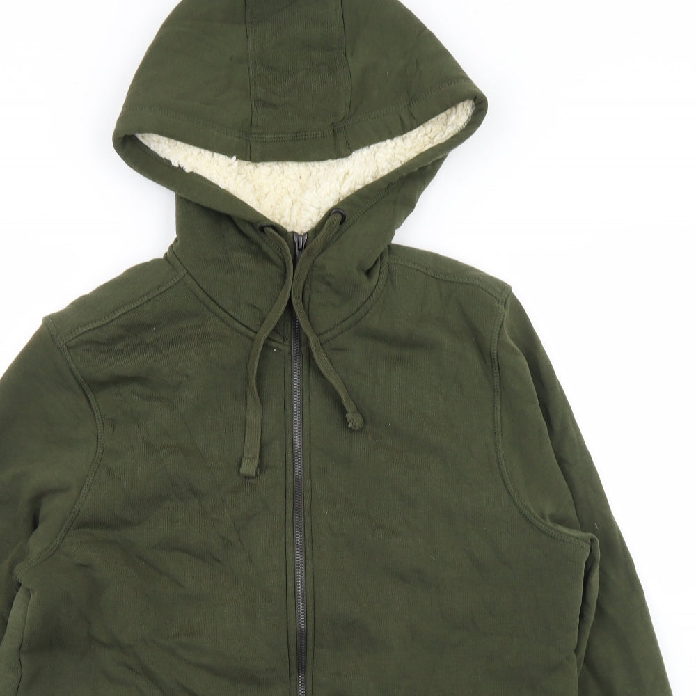 Livergy Mens Green  Cotton Full Zip Hoodie Size M   - Fleece Lined