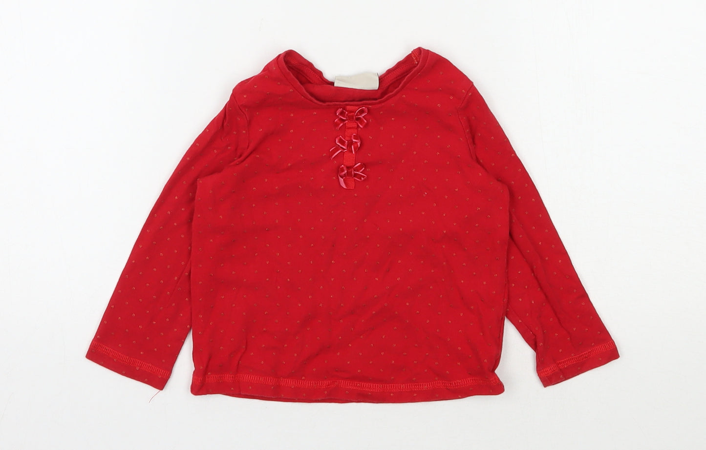 NEXT Girls Red Polka Dot 100% Cotton Basic T-Shirt Size 18-24 Months Round Neck Pullover