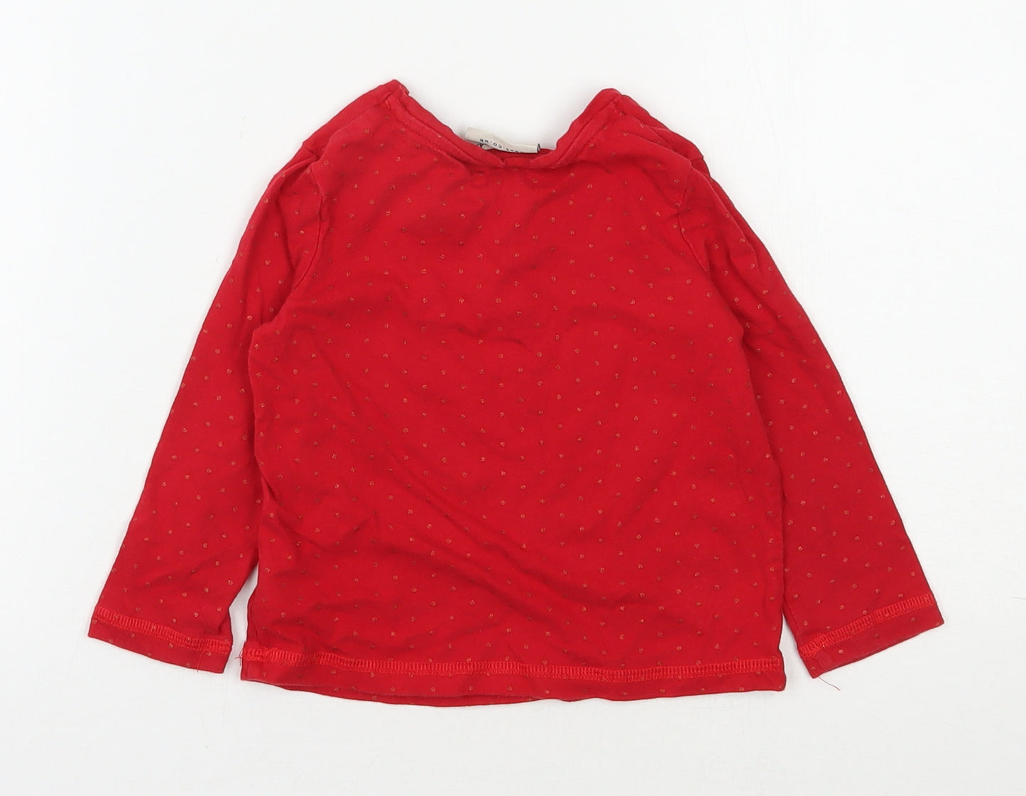 NEXT Girls Red Polka Dot 100% Cotton Basic T-Shirt Size 18-24 Months Round Neck Pullover