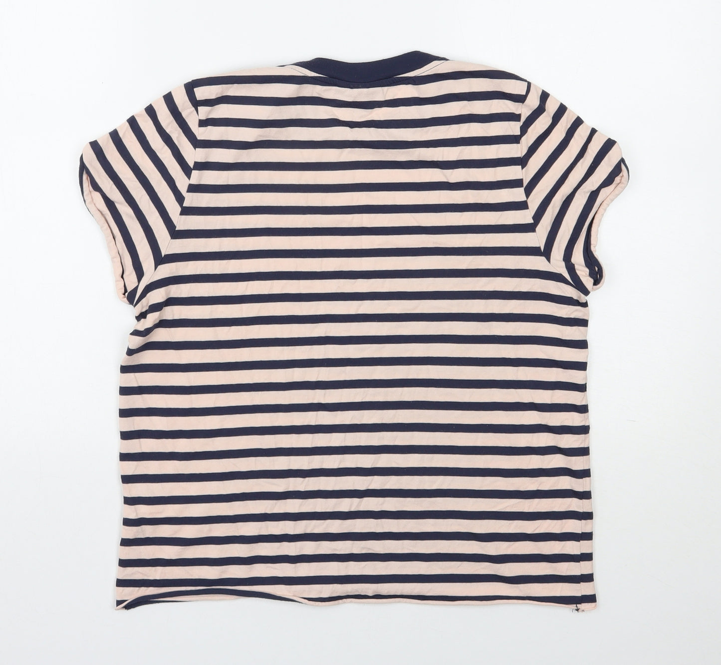 Topshop Womens Blue Striped Cotton Basic T-Shirt Size 10 Round Neck