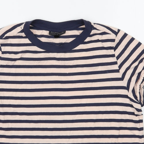 Topshop Womens Blue Striped Cotton Basic T-Shirt Size 10 Round Neck