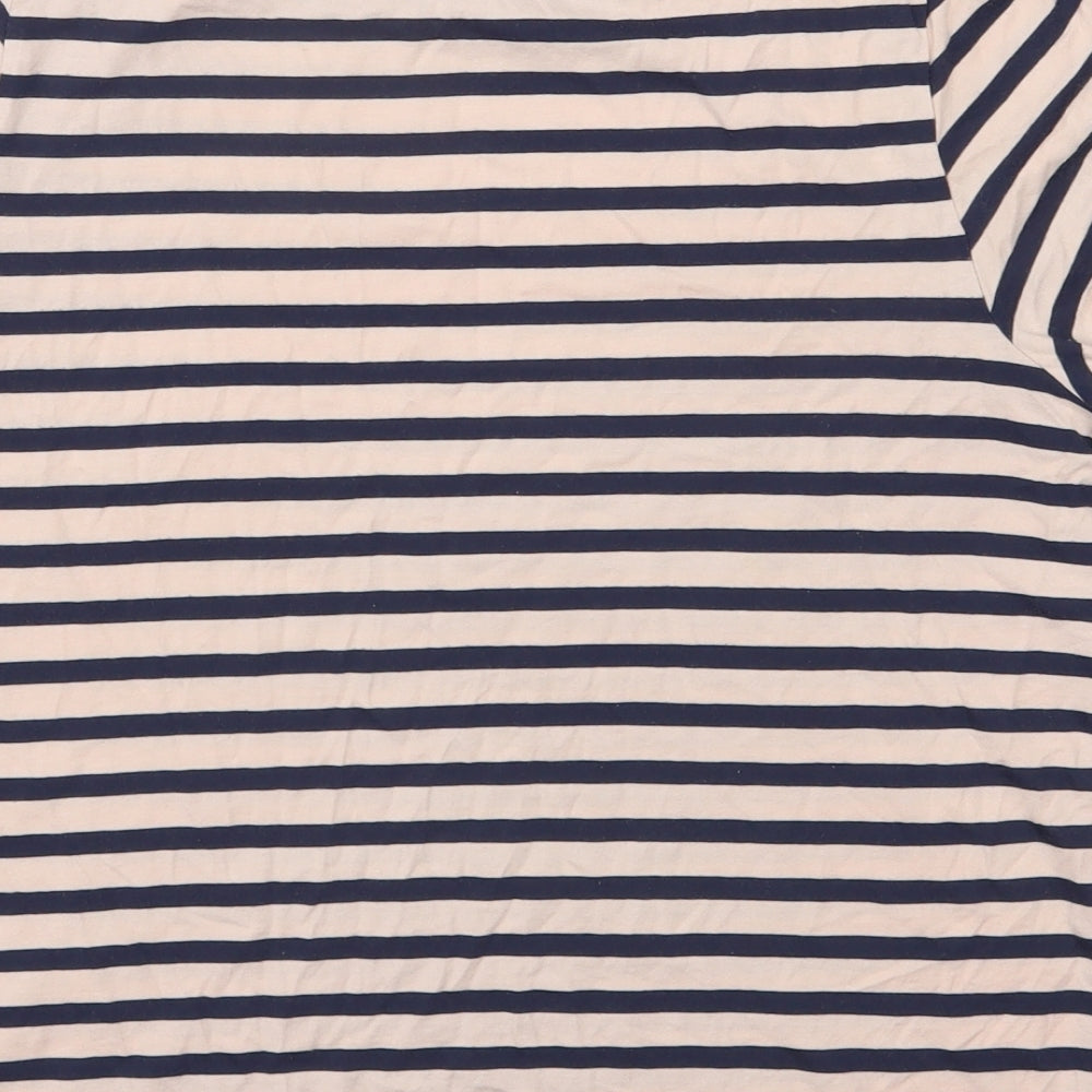 Topshop Womens Blue Striped Cotton Basic T-Shirt Size 10 Round Neck