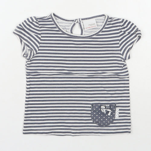 NEXT Girls Grey Striped 100% Cotton Basic T-Shirt Size 12-18 Months Round Neck Pullover