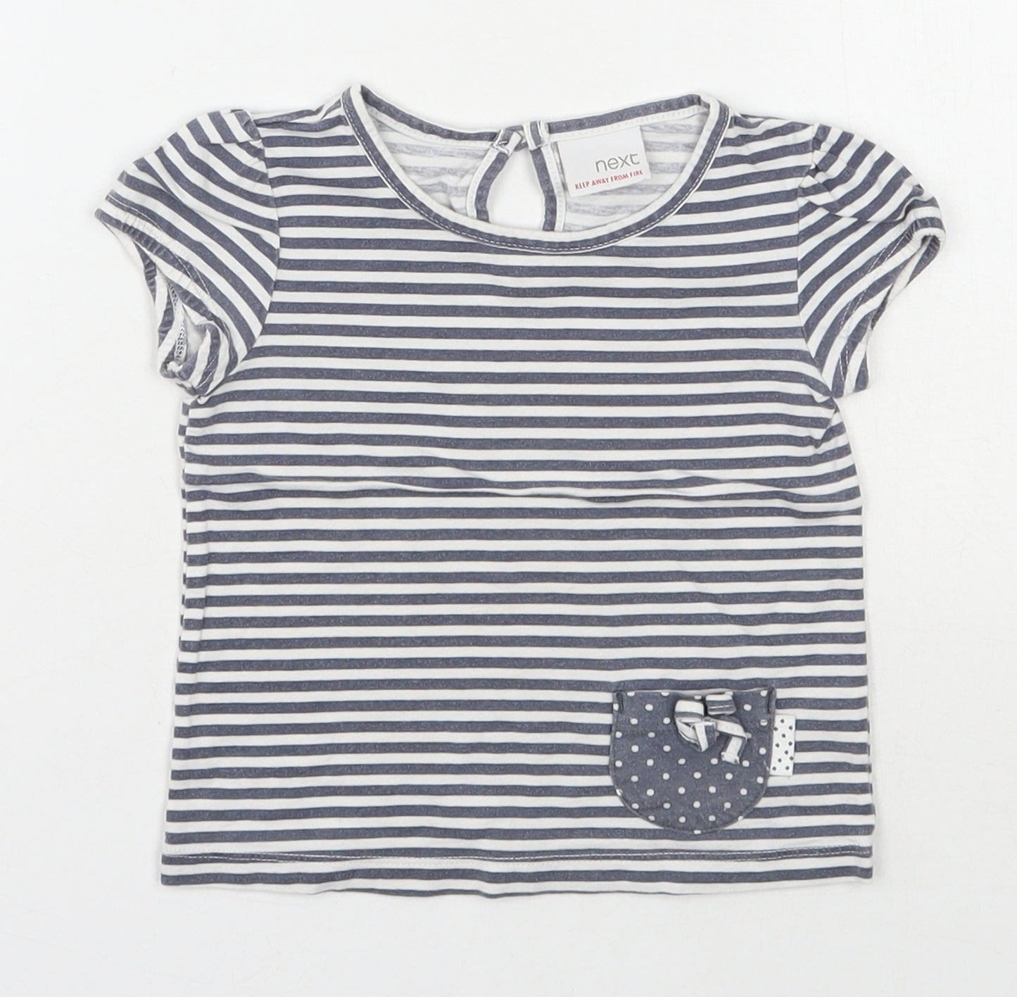 NEXT Girls Grey Striped 100% Cotton Basic T-Shirt Size 12-18 Months Round Neck Pullover