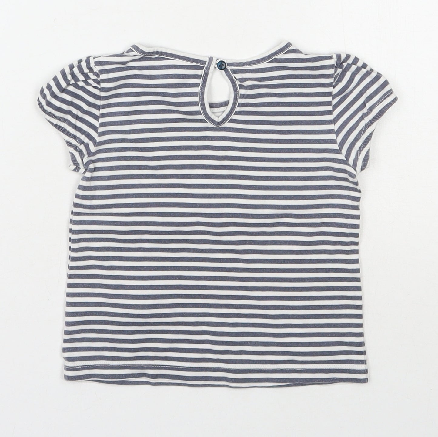 NEXT Girls Grey Striped 100% Cotton Basic T-Shirt Size 12-18 Months Round Neck Pullover