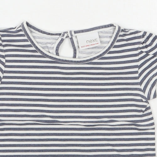 NEXT Girls Grey Striped 100% Cotton Basic T-Shirt Size 12-18 Months Round Neck Pullover