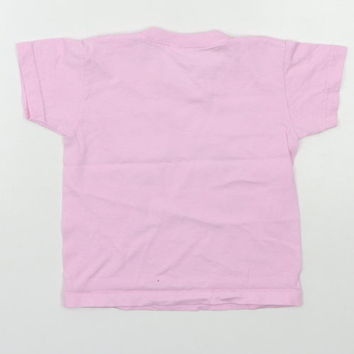 Fruit of the Loom Girls Pink  100% Cotton Basic T-Shirt Size 12-18 Months Round Neck Pullover - London, Butterflies